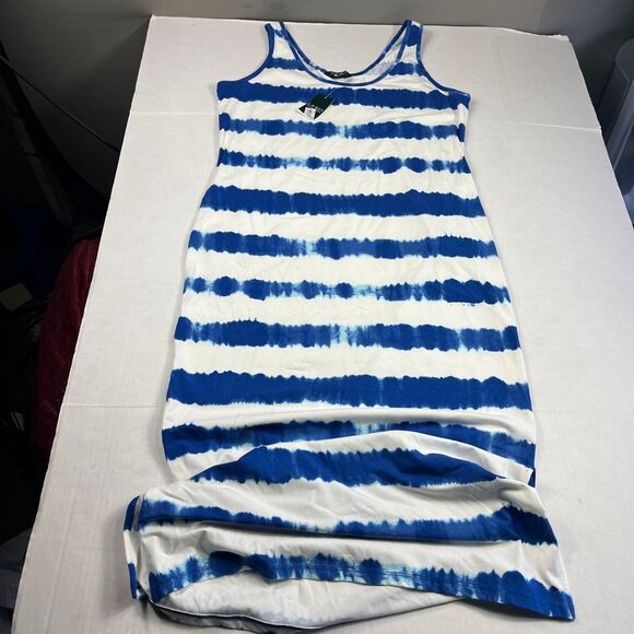 Lauren Ralph Lauren Maxi Tank Dress Tie Dye Sleeveless Beachy Resortwear XL NEW - Picture 2 of 13